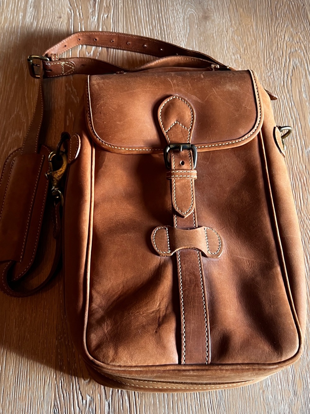 Classic Leather Buckle Satchel in Brown